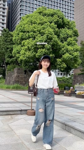 「アイテム（かごバッグ）」を使った、みさねさん（レディース・158cm）の秋コーディネート