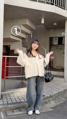 「アイテム（ノーカラーコート）」を使った、みさねさん（レディース・158cm）の冬コーディネート