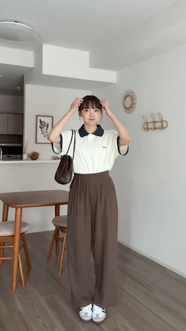 「アイテム（ポロシャツ）」を使った、みさねさん（レディース・158cm）の秋コーディネート